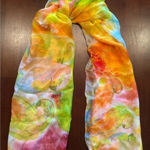 WOO Shanghai 100% Mulberry Silk Scarf Parrot Motif  Watercolor NWT 35”x84”